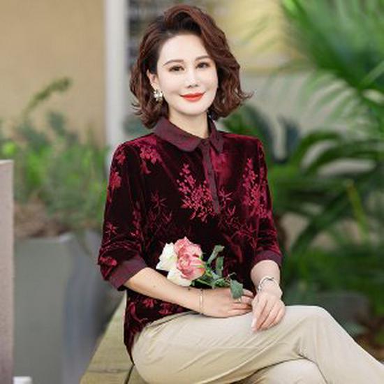 

Mom s Spring 2026 Chinese-Style Long-Sleeve Base Layer for Mid-Aged & Elderly Women 3XL вино красного