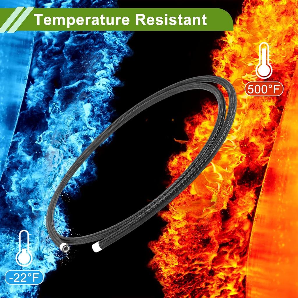 AN6 Fuel Line Hose Black 8ft Vacuum Hose Automotive Fuel Hose 8ft 1/3"ID 4/9"OD PTFE Rubber,Stainless Steel,Nylon Braided 1 Pcs AN6
