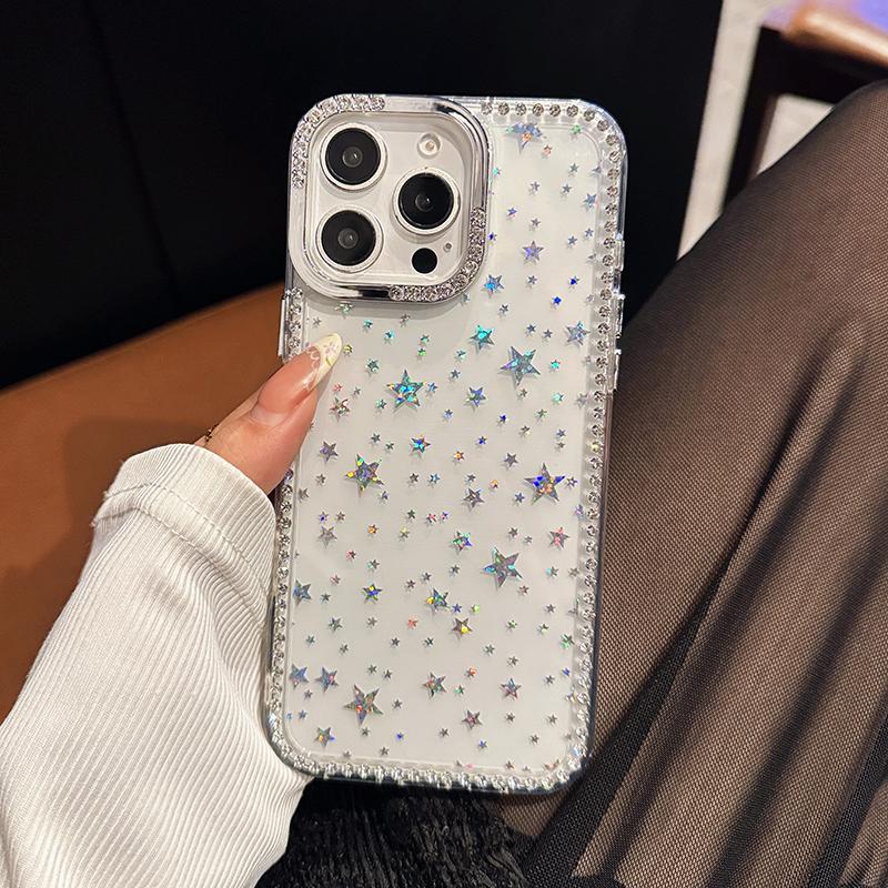 Fashion Bling Glitter Diamond Star Transparent TPU Phone Case For iPhone 17 Air 16 16e 15 Plus 14 13 12 11 Pro Max Back Cover