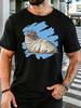 Ocean Seal Blue Brush Stroke Graphic Unisexs Crew Neck Short Sleeve Cotton T Shirt Marine Wildlife Print Male Daily Casual Tee