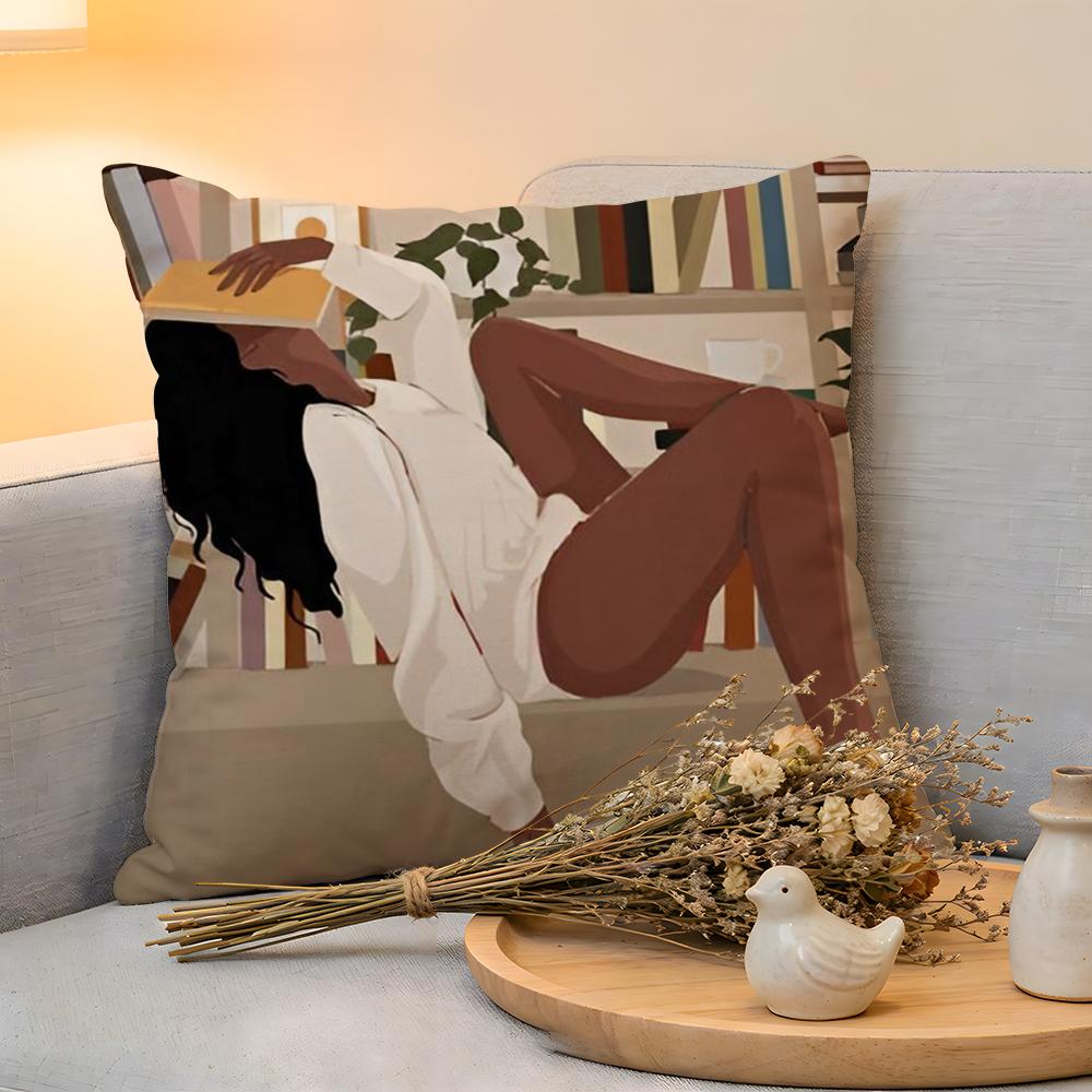 Cushion Cover Linen SkinFriendly Soft Decorative Case For Sofa Home Decor Black Woman Art Anime Pillow cover