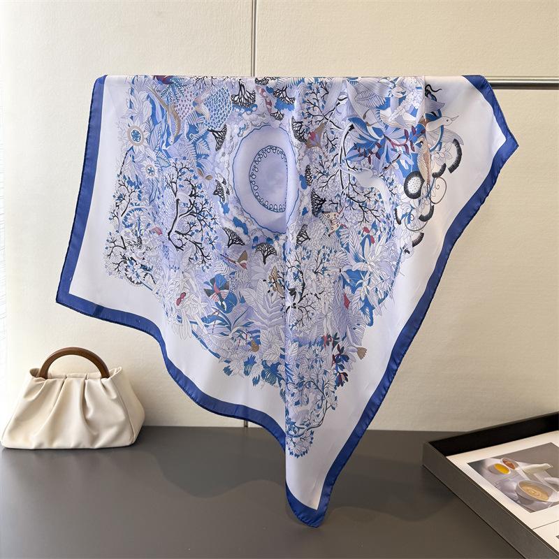 

Floral Printed Square Scarf For Women Imitation Silk Scarves Bandanas Luxury Hijab Neckerchief Elegant Beach Shawl Wraps