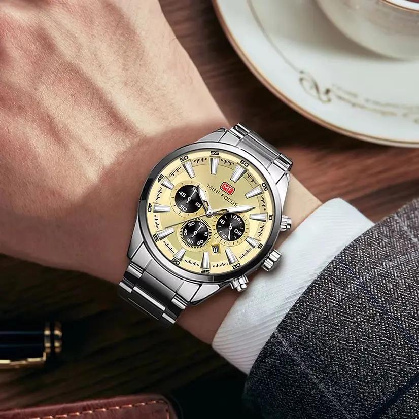 Mens Chronograph Watch Waterproof Quartz Wristwatch Steel Band Casual Business Male Clock Night Glow Display