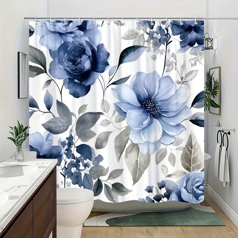 1pc Rose and daffodil patterned shower curtain, polyester fabric, machine washable, suitable for bathroom décor.