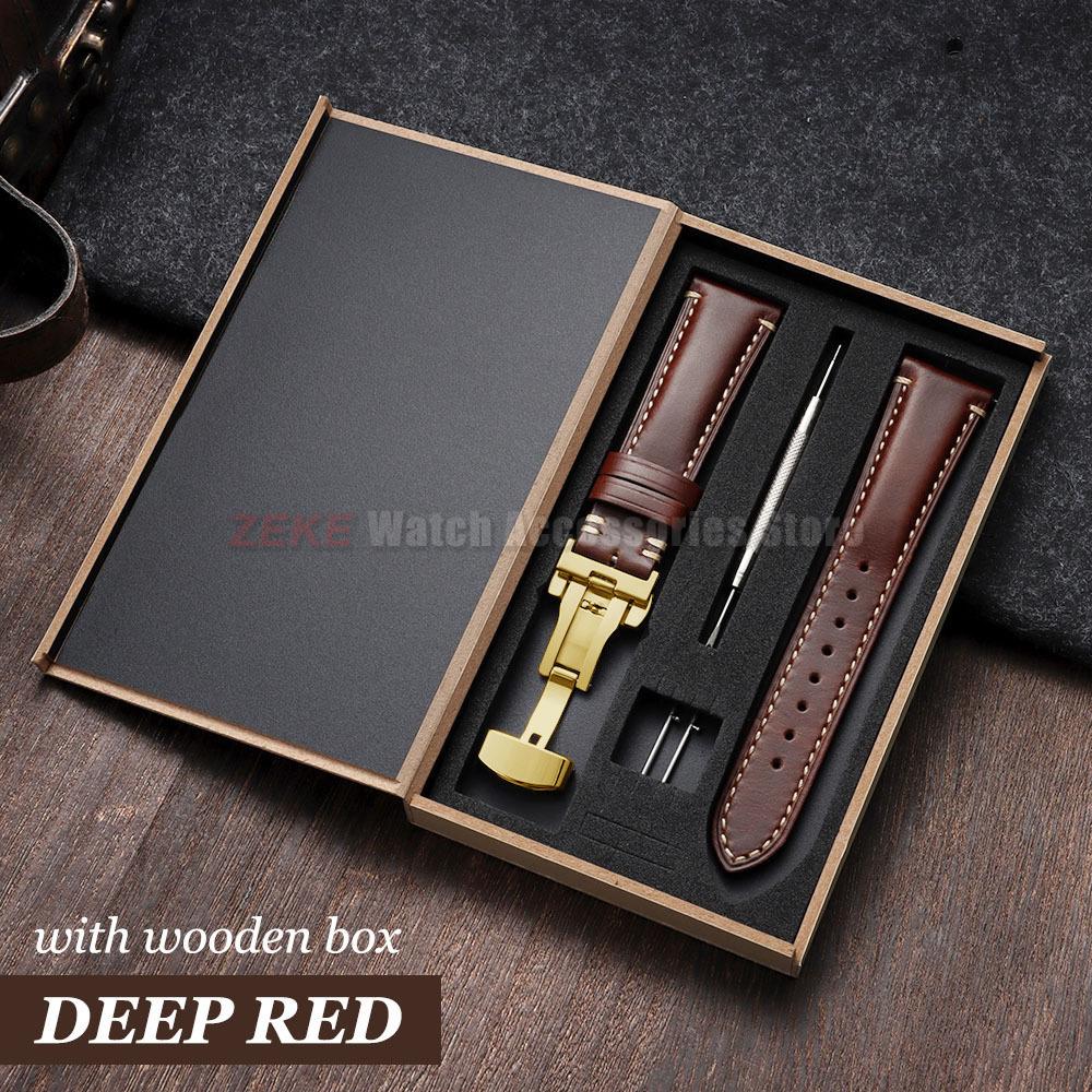 Armband 20mm 22mm 24mm Echtes Leder Uhrenarmband mit Geschenkbox Universelle Schmetterlingsschließe Rindsleder Herren Business Armband