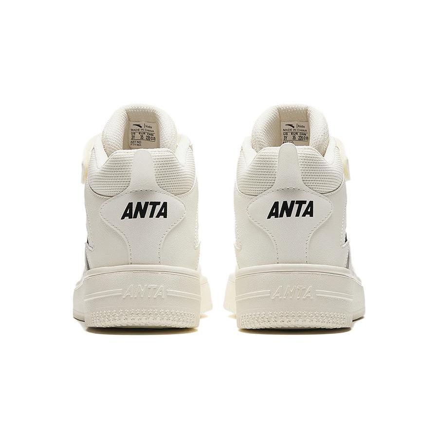 Anta Kids Non-Slip Shock Absorbing Wear-Resistant High-Top Skate Shoes Kids Skate Shoes White Black A312418002-2
