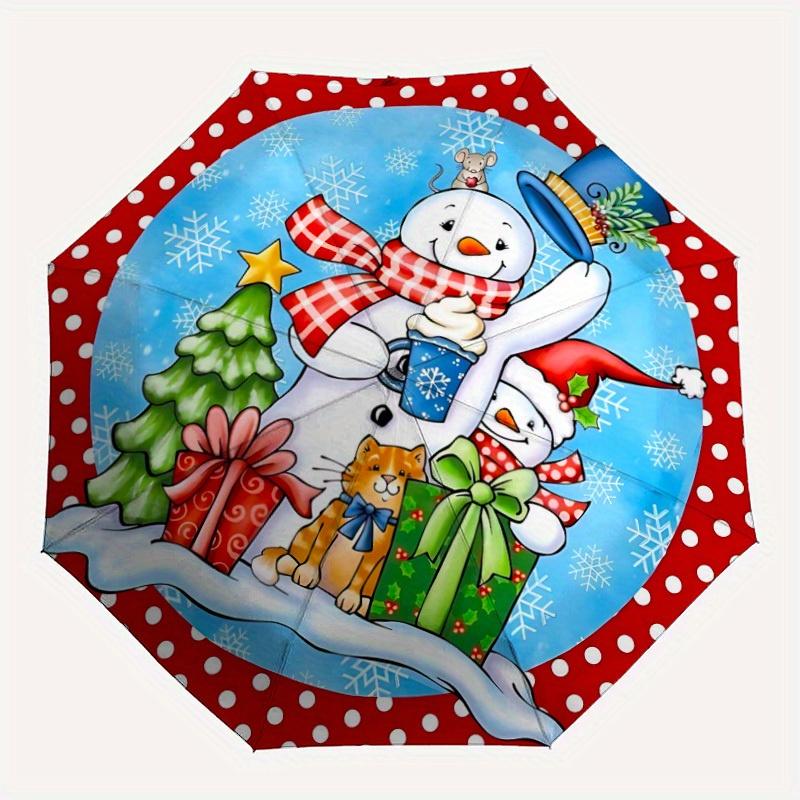

1pc Christmas Snowman, Automatic Folding Umbrella - 8-Rib Iron Frame, Windproof, Portable Sunshade with Plastic Handle for Travel & Outdoor