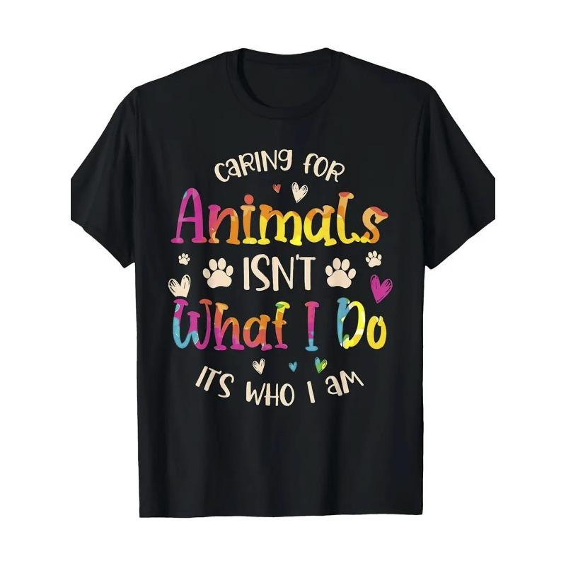 

European sizes Men s Animal Advocacy T-Shirt - Caring for Animals is What I Do Print, Casual Round Neck Short Sleeve 4XL чорний