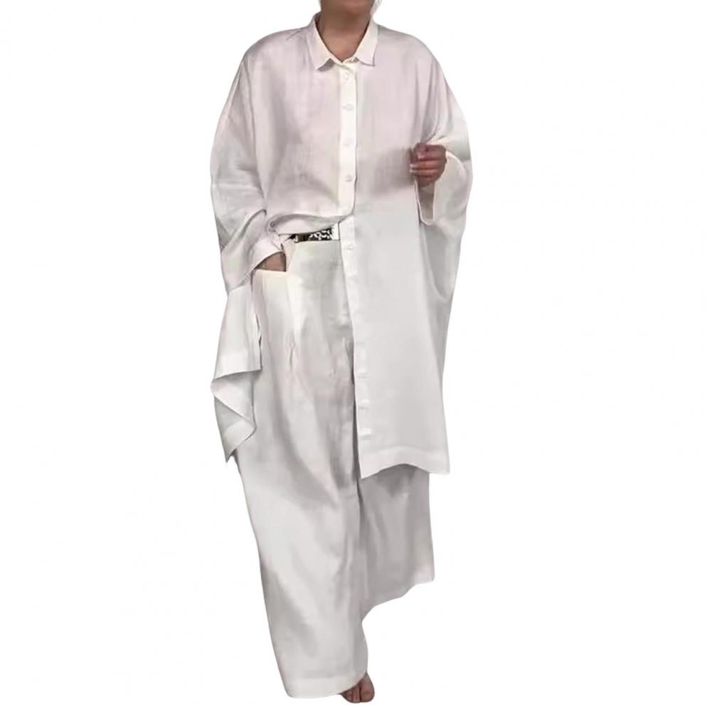 Women Suit Elegant Women's Shirt Pants Set with Lapel Button-down Blouse Elastic Waist Trousers Stylish Ol Commuting for Fall