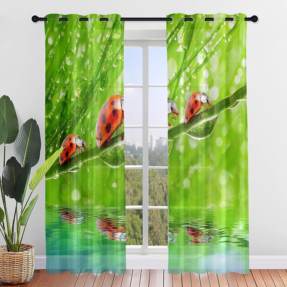 Cartoon Ladybug Curtain Funny Animal Translucent Voile Curtains Bedroom Living Room Balcony Decor Tulle With Sheer Polyester Perfect For