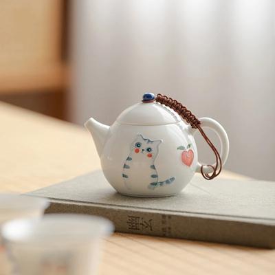 Hand Painted Cat Teapot Cute Cartoon Chinese Ceramic Kettle Teapot Tea Ceremony Set Milk Oolong Tea Tie Guan Yin Teaware Type