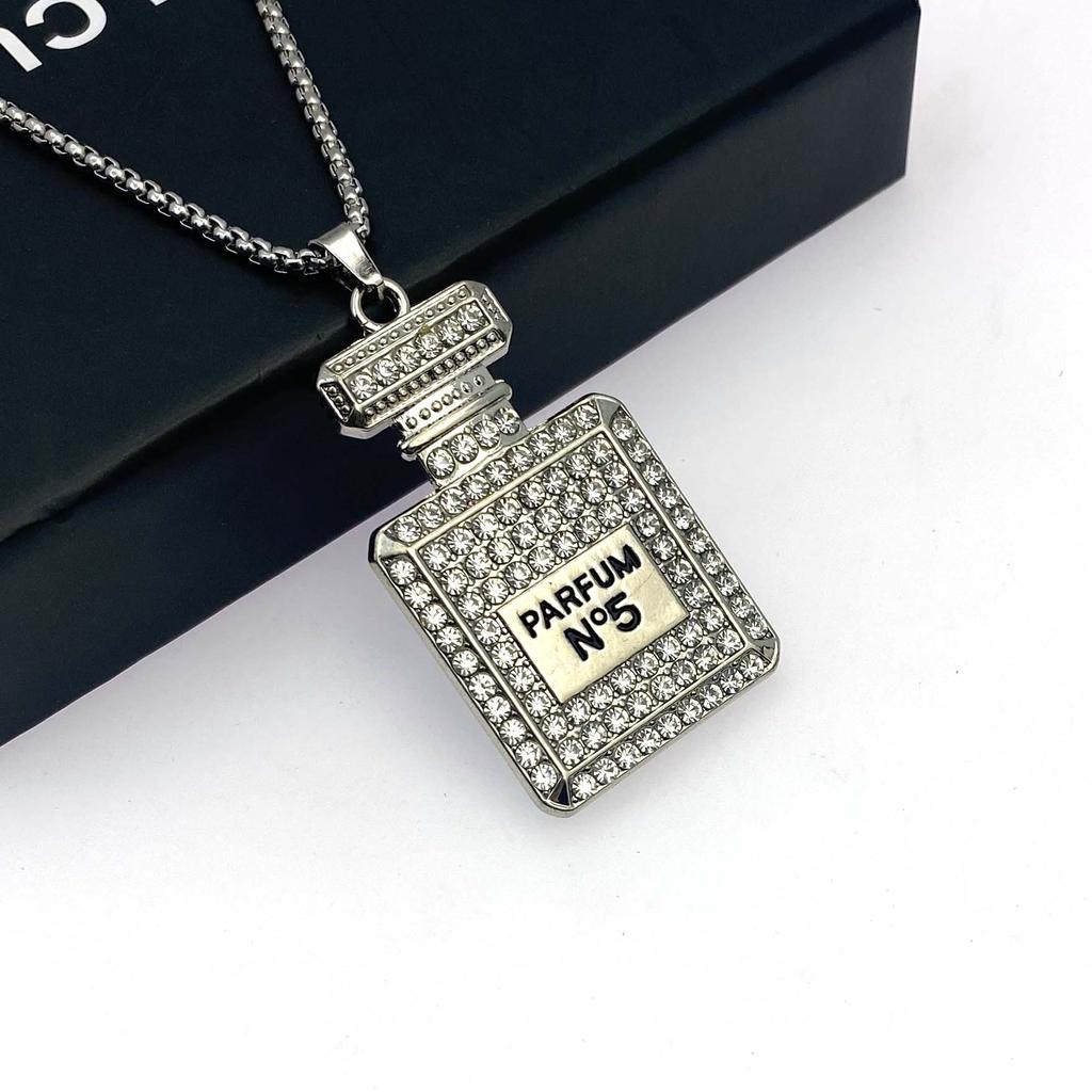 Fashion Personality Long Sweater Chain Hip Hop Bouncy Diamond Perfume Bottle, Pendant Necklace Female