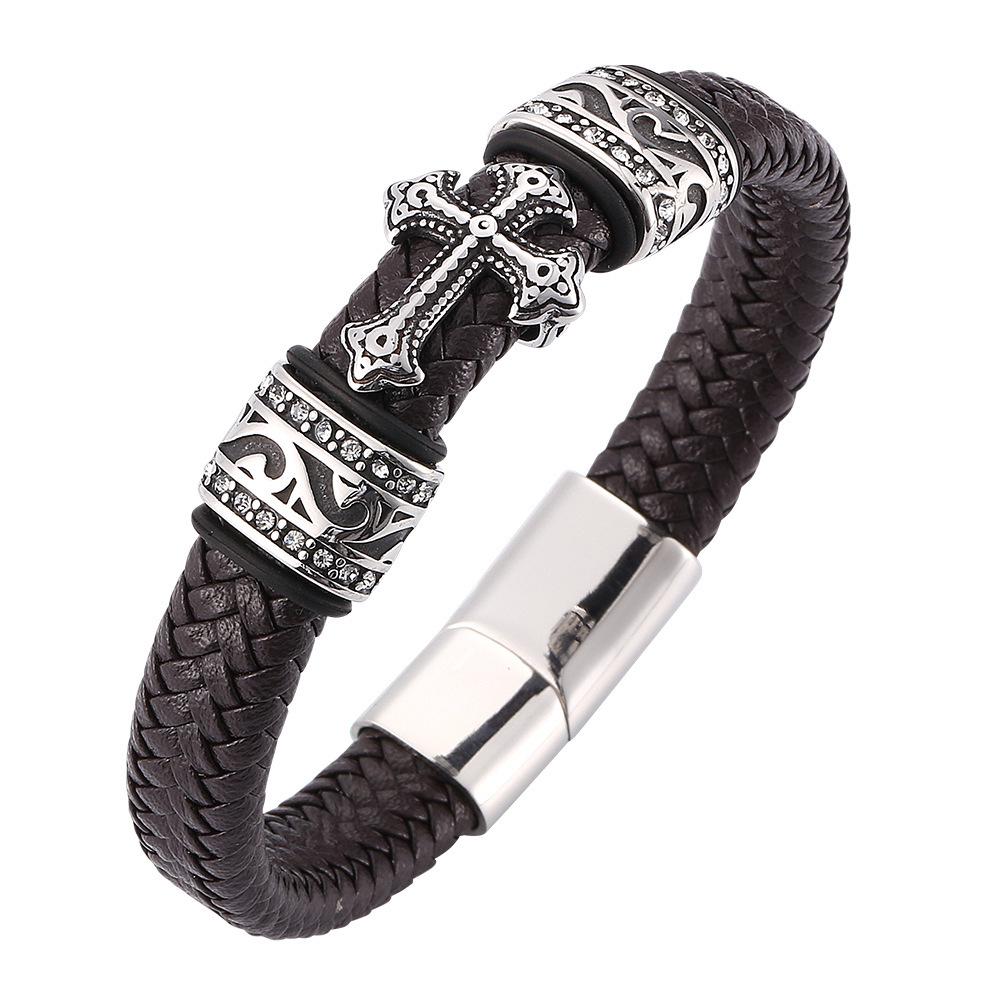 Top-Selling Men's Retro Braided Rope Bracelet - Personalized Cool Cross Design