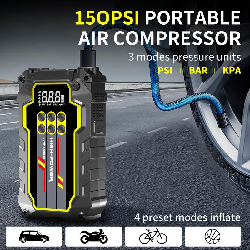 5-in-1 Car Jump Starter with Air Pump 2000A Portable Car Battery Starter 150PSI Tire Inflator 10000mAh Power Bank