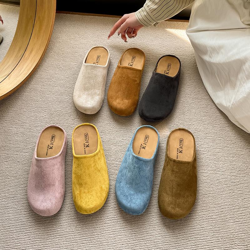New Retro Solid Color Flat Bottom Women's Shoes Ladies Slides Fashion Suede Slippers Mules Casual Cozy Female Sandals