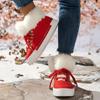 Christmas Fashion Thickened Warm Fur Red Boots, Solid Color Lace Up Flat Warm Sneakers