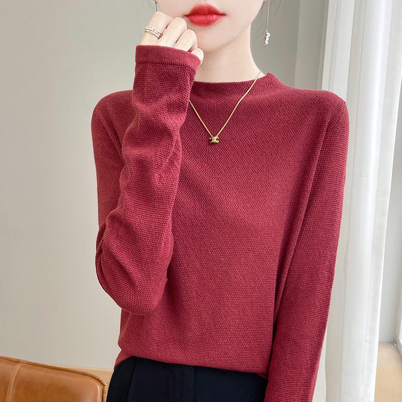 

Pineapple needles 48 worsted semi-turtleneck knitted sweater long-sleeved women s autumn and winter new basic bottoming shirt top M