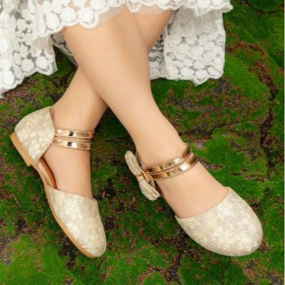 Girls' Retro Lace Velcro Flat Shoes