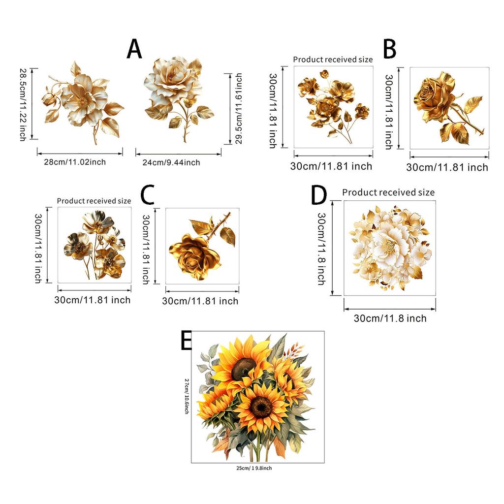 Gold Flower Toilet Seat Lid Sticker Selfs-Adhesive Bathroom Wall Sticker Floral Toilet Lid Decals DIY Toilet Stickers