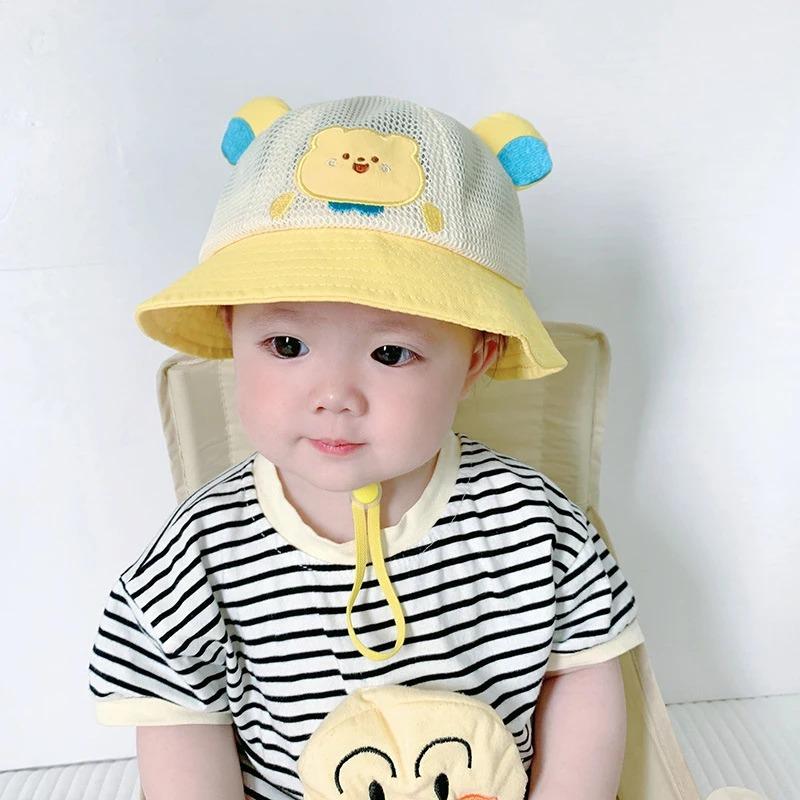 Baby Summer Sun Hat Kids Breathable Mesh Basin Cap Cute Boy Girl Outdoor Sunshade Visors Cartoon Bear Children Fisherman Hats