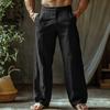 Men's Linen Summer Beach Trousers Buttoned Slanted Pockets Straight Leg Design Solid Colour Comfortable Breathable Long Trousers