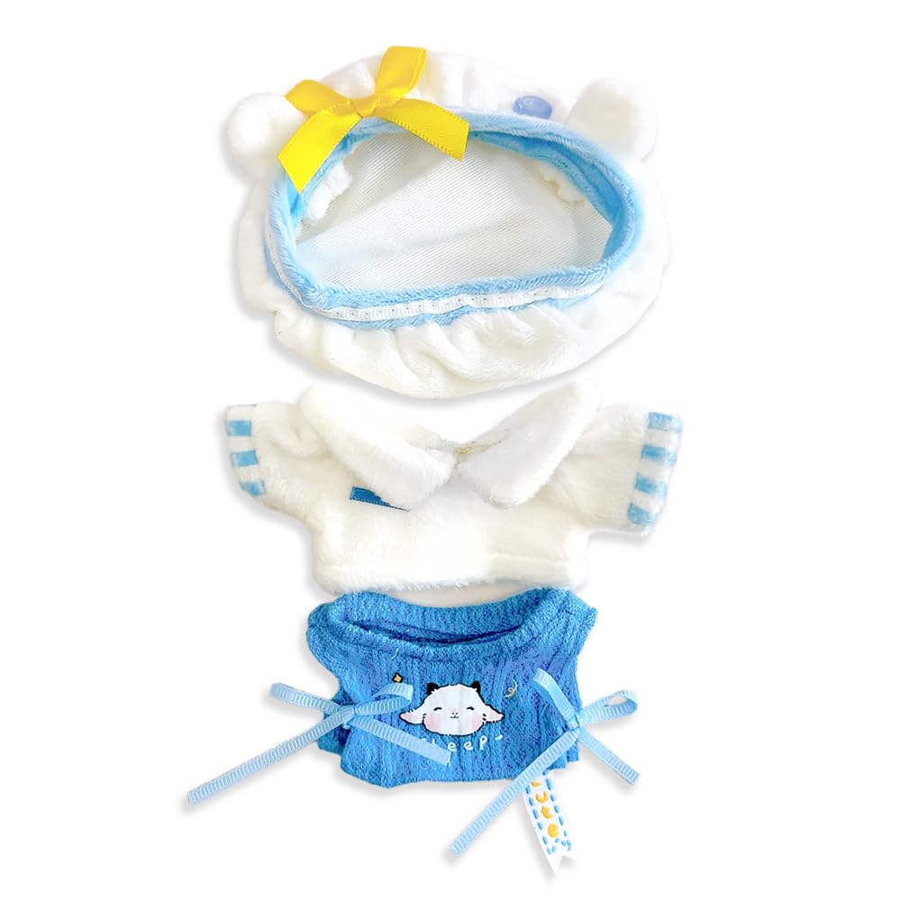 Eared Beret, Shirt, and Vest Set (Blue) for 10cm Plush Toy, Kigurumi Accessories, Otaku Activities, Doll Mascot, Kpopdoll Costume [Used]