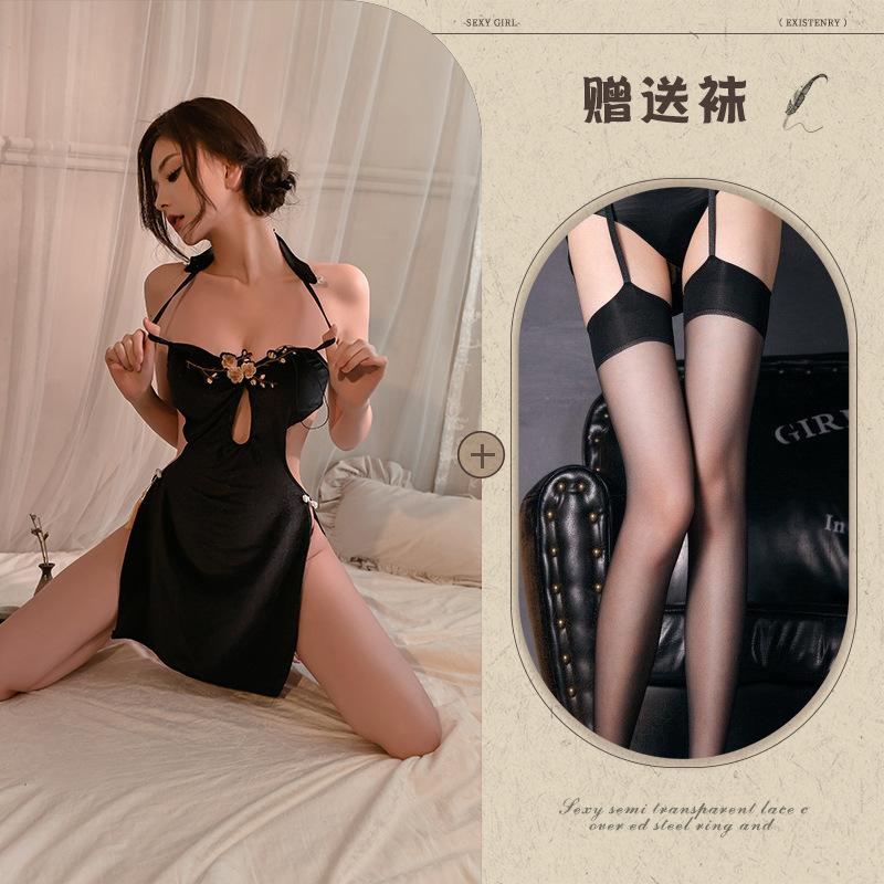 Large Size Erotic Underwear New Sexy Embroidery Slit Cheongsam Classical Uniform Temptation Tease Man Couple Toy