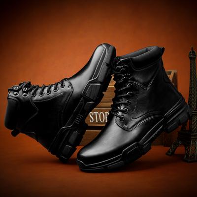 Botas masculinas de couro genuíno, botas táticas de fundo grosso, pretas, botas casuais para homens, design de sapatos, bota de motocicleta