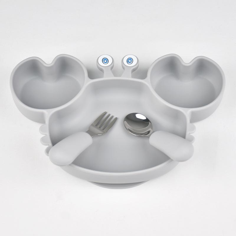 3Pcs/Set Baby Safe Silicone Dining Plate Food Feeding With Spoon Fork Cartoon Children Dishes Prevent Tipping Over And BPA Free