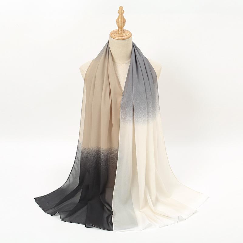 New solid color versatile dance gradual change chiffon silk scarf, summer thin decorative travel sunscreen shawl women