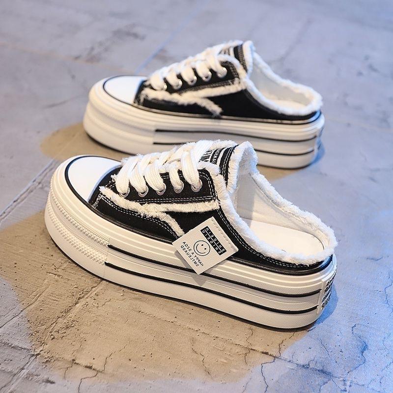 Baotou slippers summer wear 22 new canvas shoes without heel lazy half drag platform beggar shoes