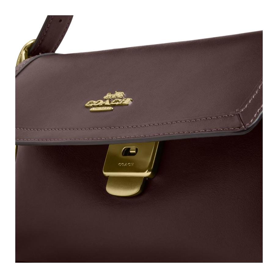 Coach Dark Brown Leather Flap Shoulder Bag with Gold Hardware for Daily Use