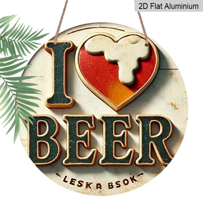 2D Flat Aluminum 7.87 Inch X 7.87 Inch Heart-Shaped Beer Mug with Hop Pattern Wall Decor. I Love Beer! Suitable for Bars, Living Rooms, Kitchens