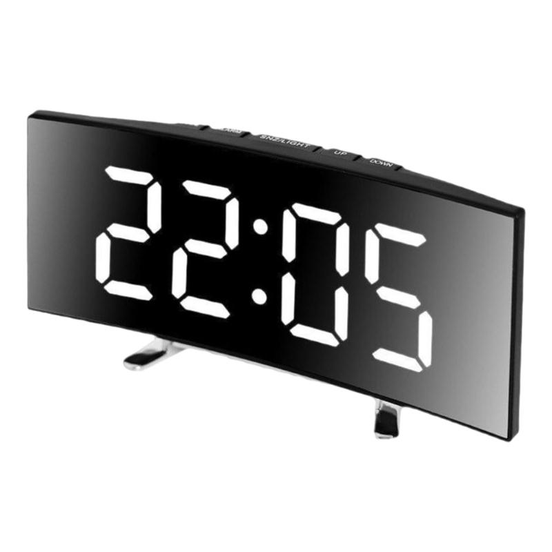 Intelligent Mirror Alarm Clock Quiet Operate Curved LED Screen Temperature Monitor Night lighting USB Battery Power