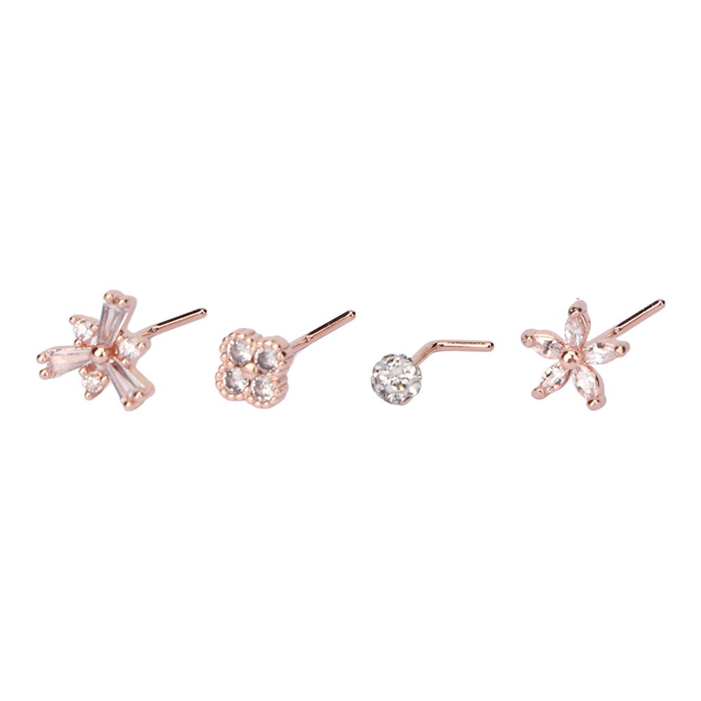 9pcs L Shaped Nose Studs Women Fashionable Stainless Steel Zirconia Nose Studs Jewelry Accessory