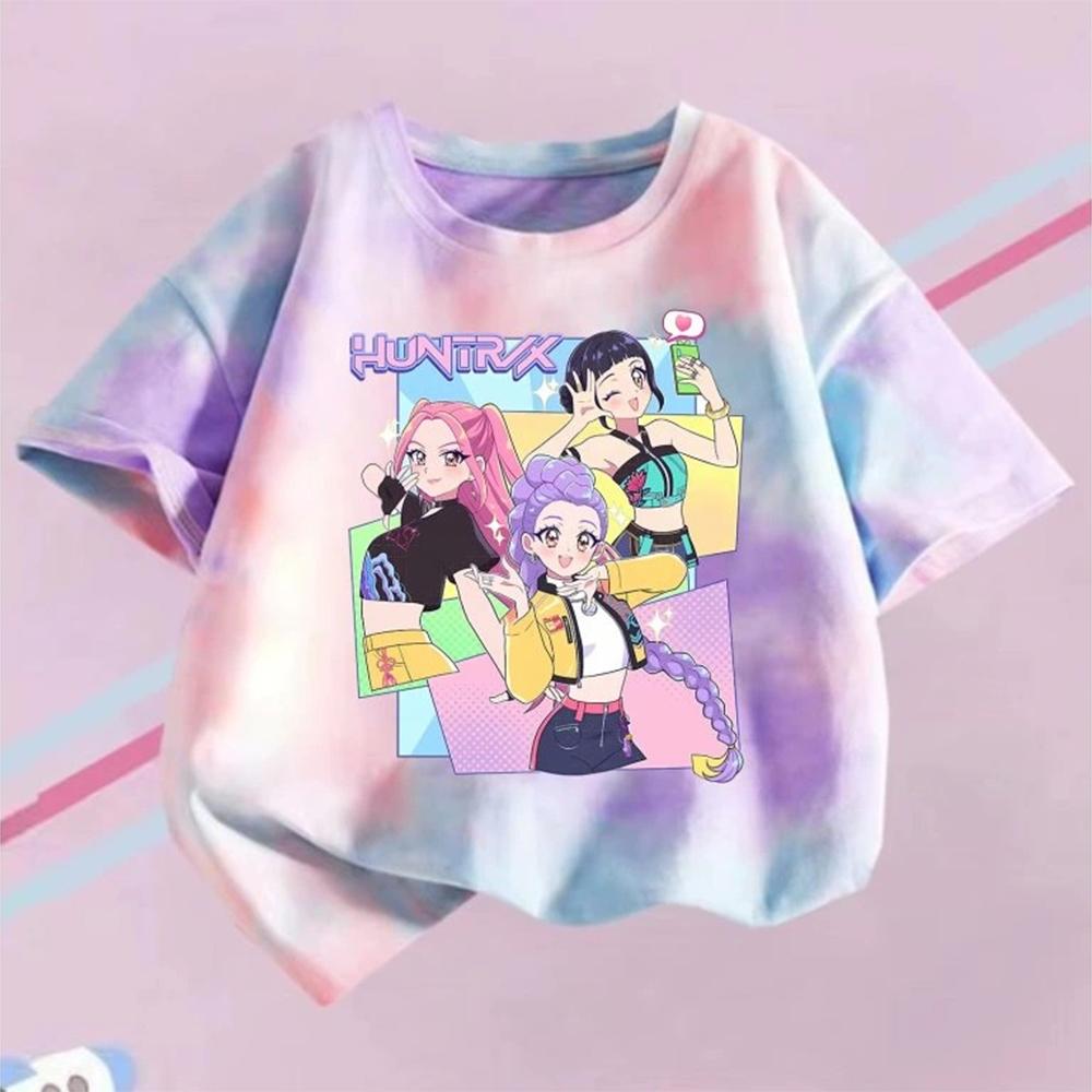 T-shirt Girls Children Tie-dye Fashion Top Girls Cartoon Print Casual Comfortable Clothing Short Sleeve T-shirt
