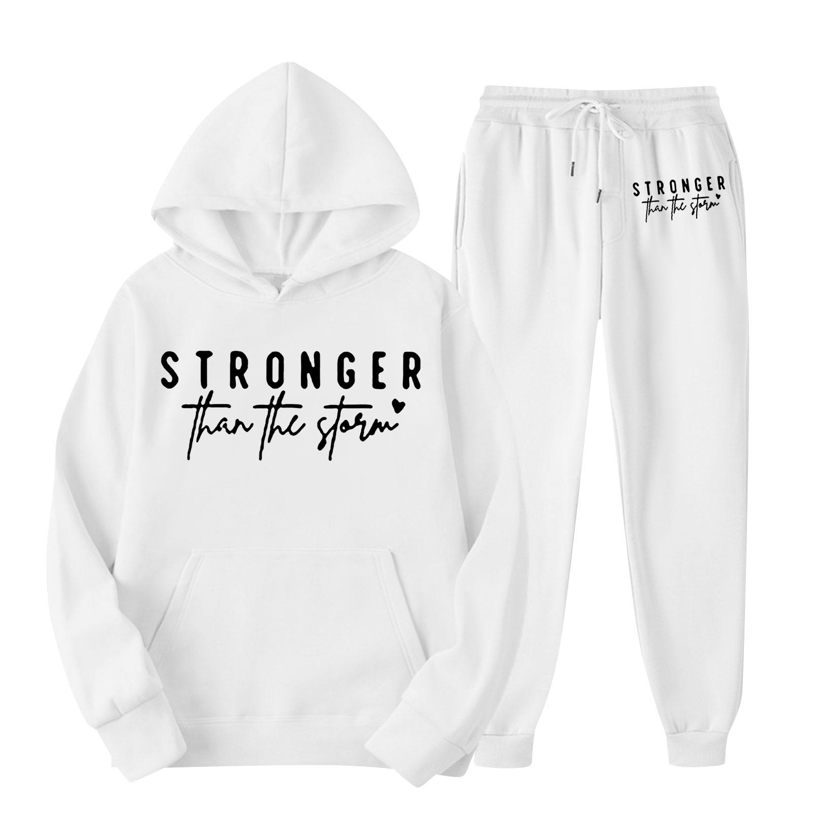 

Women s Drawstring Hooded Long-sleeved Sweatshirt And Pants Set XL білий