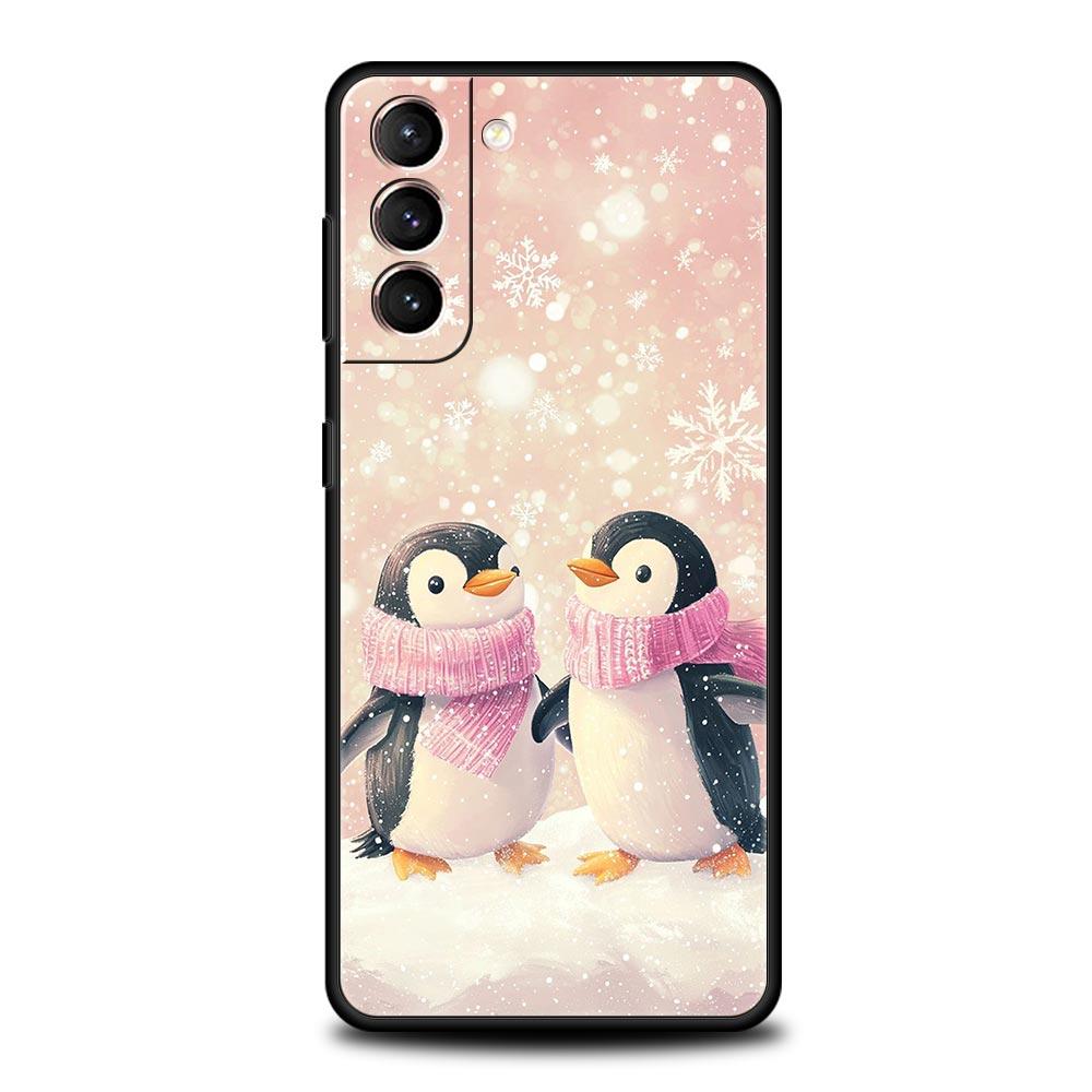 Penguin Kawaii Cute Soft Phone Case For Samsung Galaxy S25 Edge S24 Plus S23 FE S22 S21 S20 Ultra 5G S10 Black Protect Cover