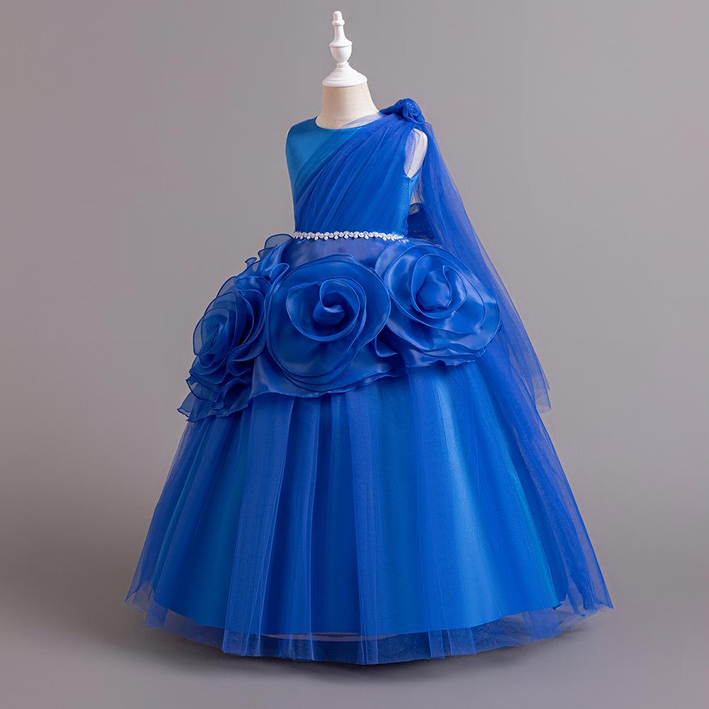 Middle and Large Children's Dress Long Large Flower Department Asymmetric Princess Dress Host Piano Performance Dress 932 Girl's Favourite Dress