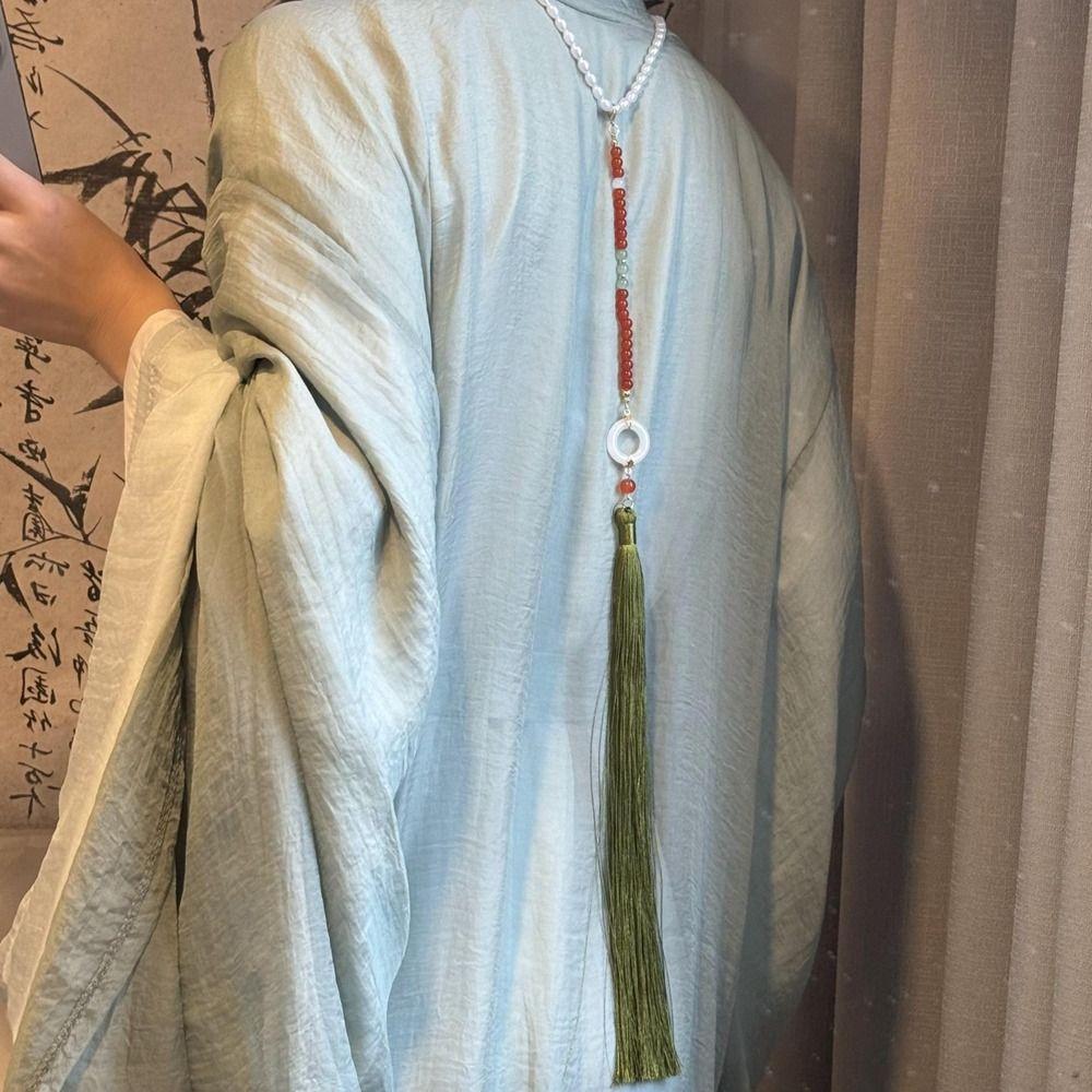 Chinese Style Horse Face Skirt Necklace Pearl Chinese Necklace Vintage Long Tassel Necklace  Women