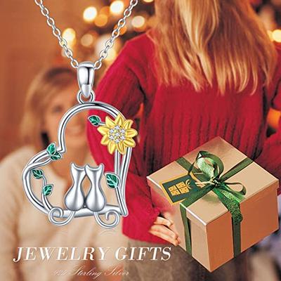 New Creative Heart Shape Cute Cat Pendant Sunflower Leaf Necklace for Women