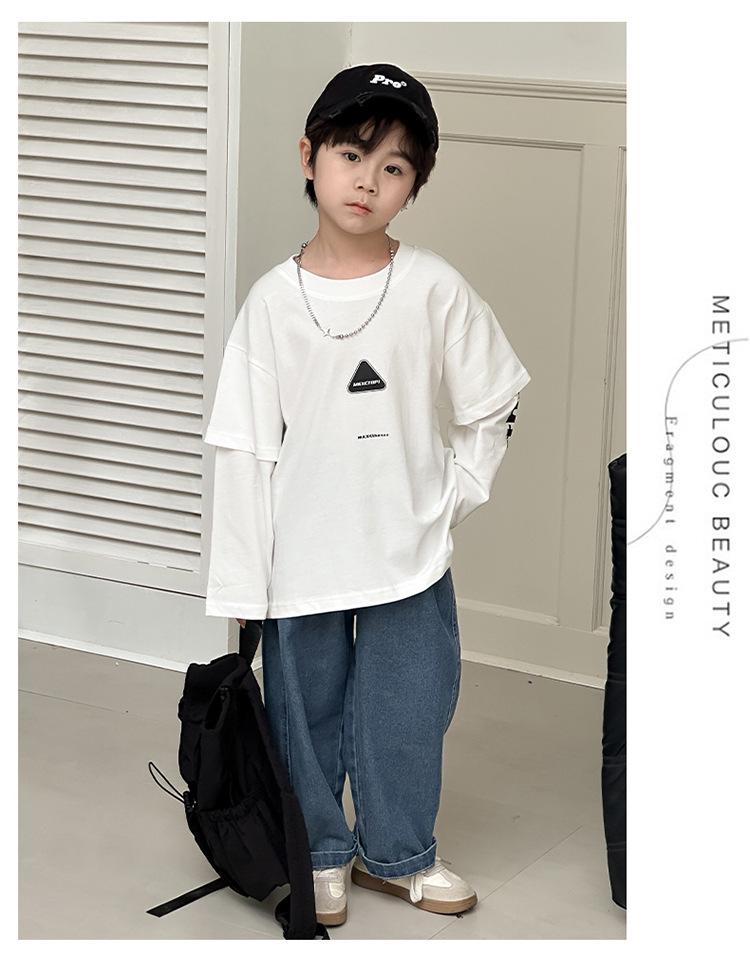 Boys' Trendy Hip-Hop Sweatshirt 2025: Autumn Style, Long-Sleeve Fake Two-Piece for Small and Medium Kids