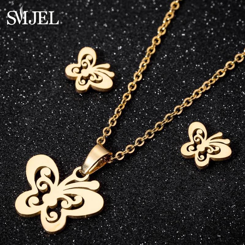 Lovely Gold Color Kitten Cat Stainless Steel Zircon Set Necklaces Men Collares Fashion Hollow Cat Earring Necklace Paw Zircon