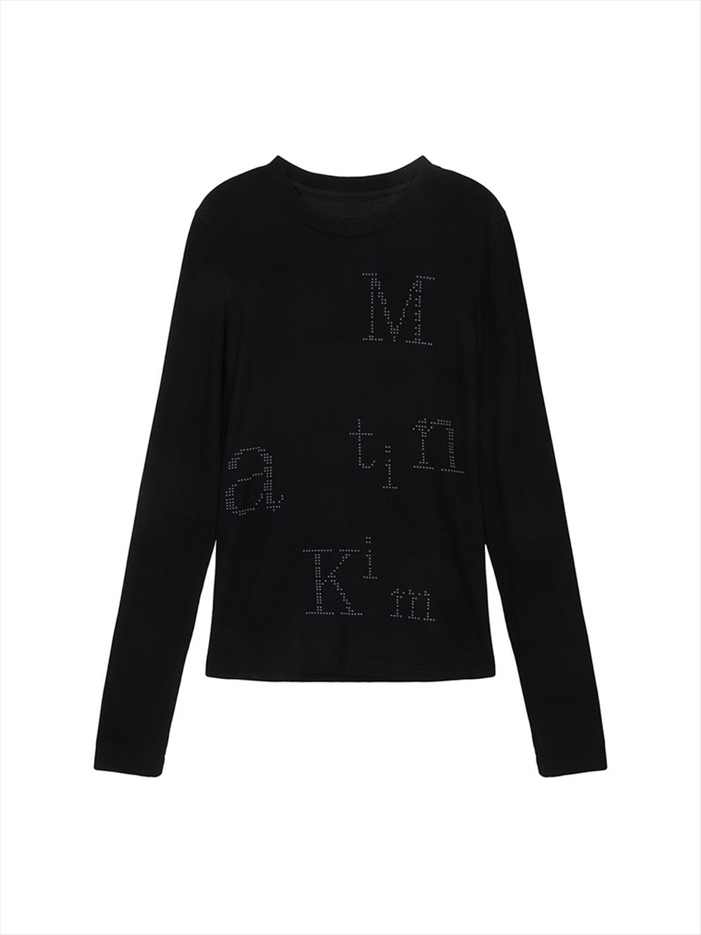 [Matinkim] Dot Graphic Logo Lettering Top in Black S-BLACK
