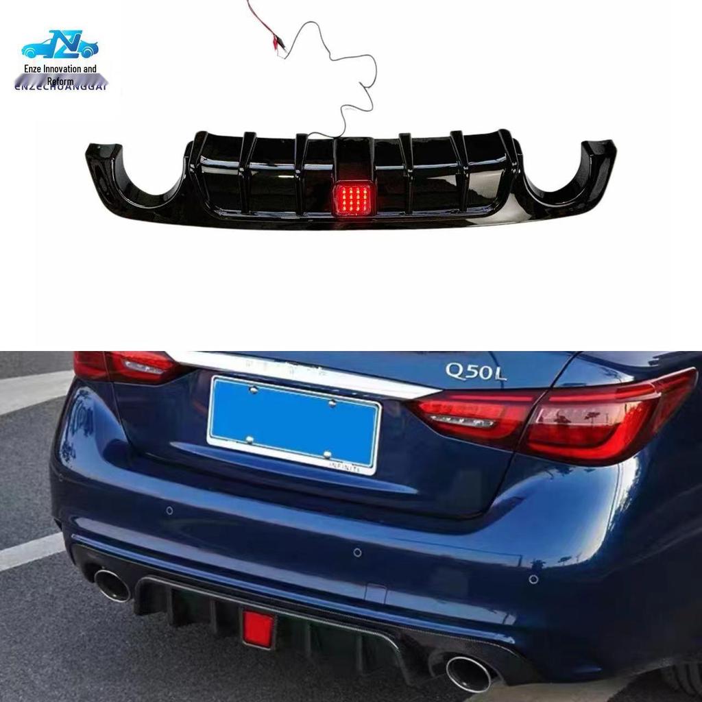 Gloss Black Modified Body Kit for 2018 Infiniti Q50: Includes Lights, Rear Lip, and Diffuser