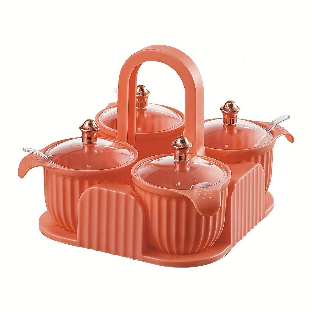 Kreatives 4-Fächer-Gewürzglas-Set für die Küche mit Griff Transparentem Deckel Gewürzbox Gewürzzubehör Küchenzubehör