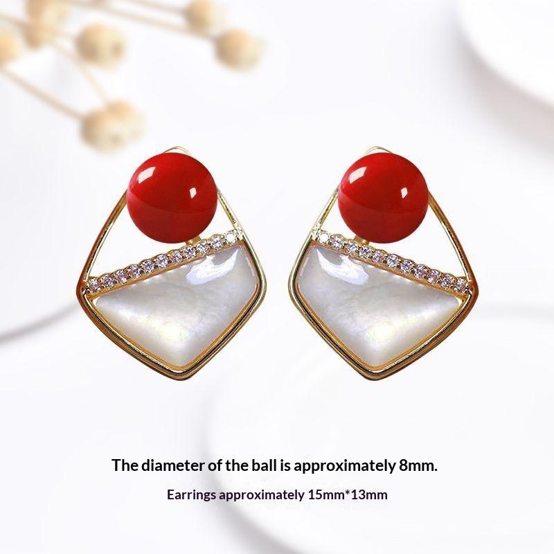 Stud Earrings For Women With Green White Bead Rhinestones For Daily Wear Office Banquet Parties