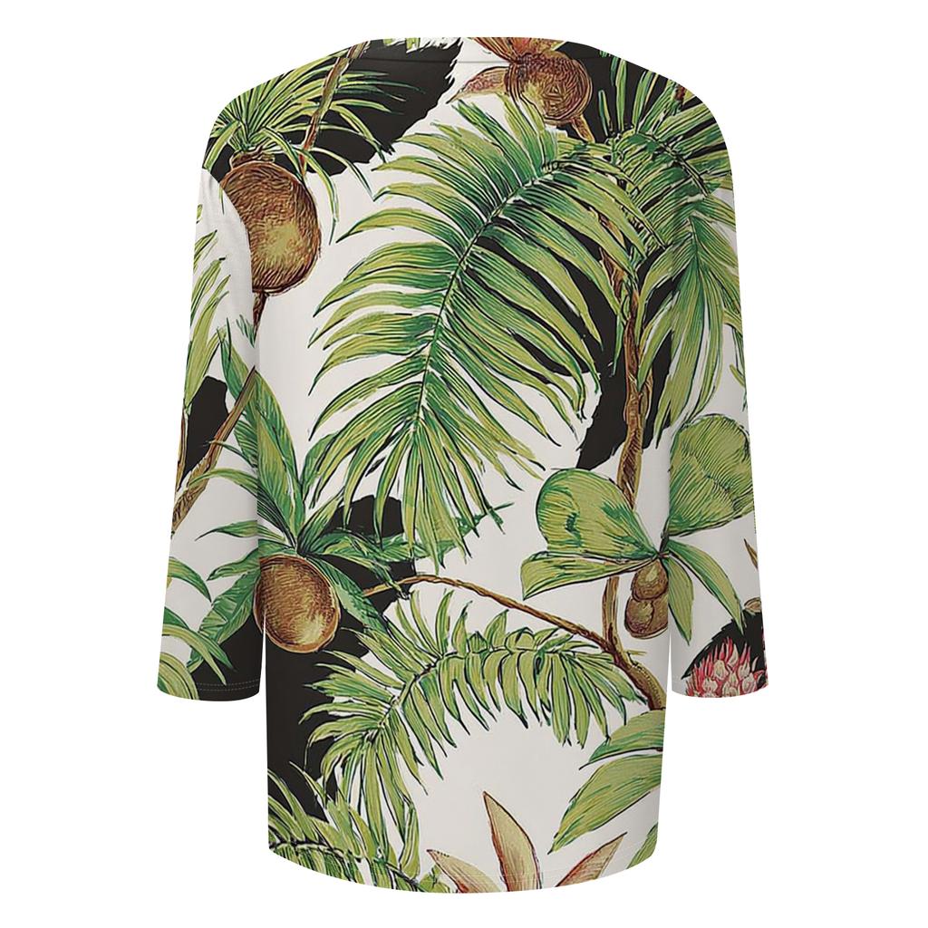 Women's Fashionable Casual Round Neck Three-Quarter Sleeve Printed T-Shirt Top