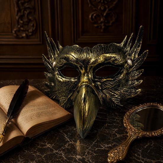Halloween Cosplay Accessory Eagle Half Face Mask, Vintage Gold Decorative Party Mask Masquerade Gothic Props Venetian