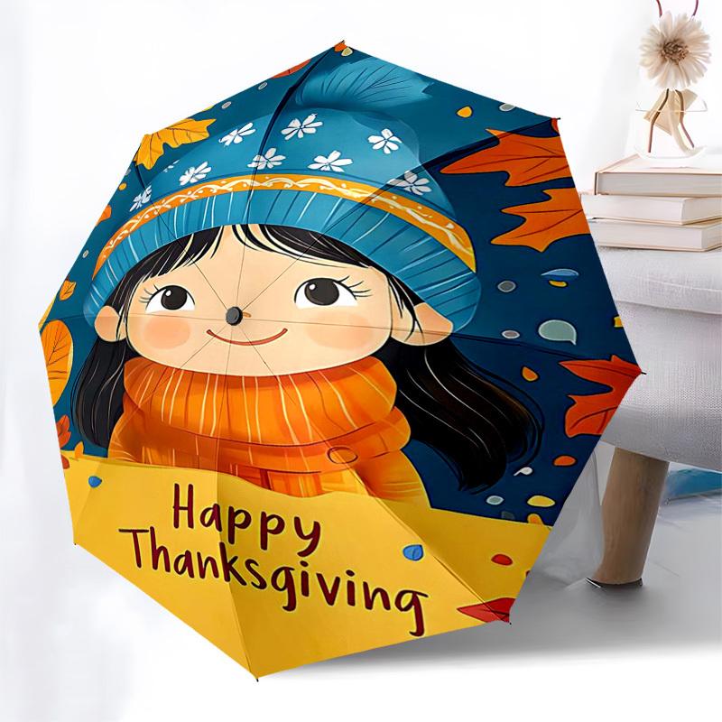

1pc Autumn Floral Print Umbrella, Foldable 3-Tier Design, 8-Bone Iron Frame, Outdoor, Thanksgiving Gift for Fans, Travelers, Daily Use.H049